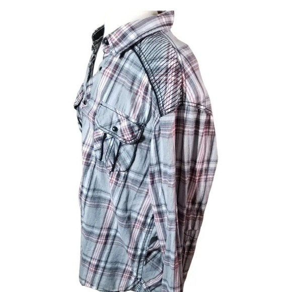 Buckle BLACK Brand Button Up Pearl Snaps Plaid Shirt Top Athletic Fit Sz XXL - Picture 4 of 12